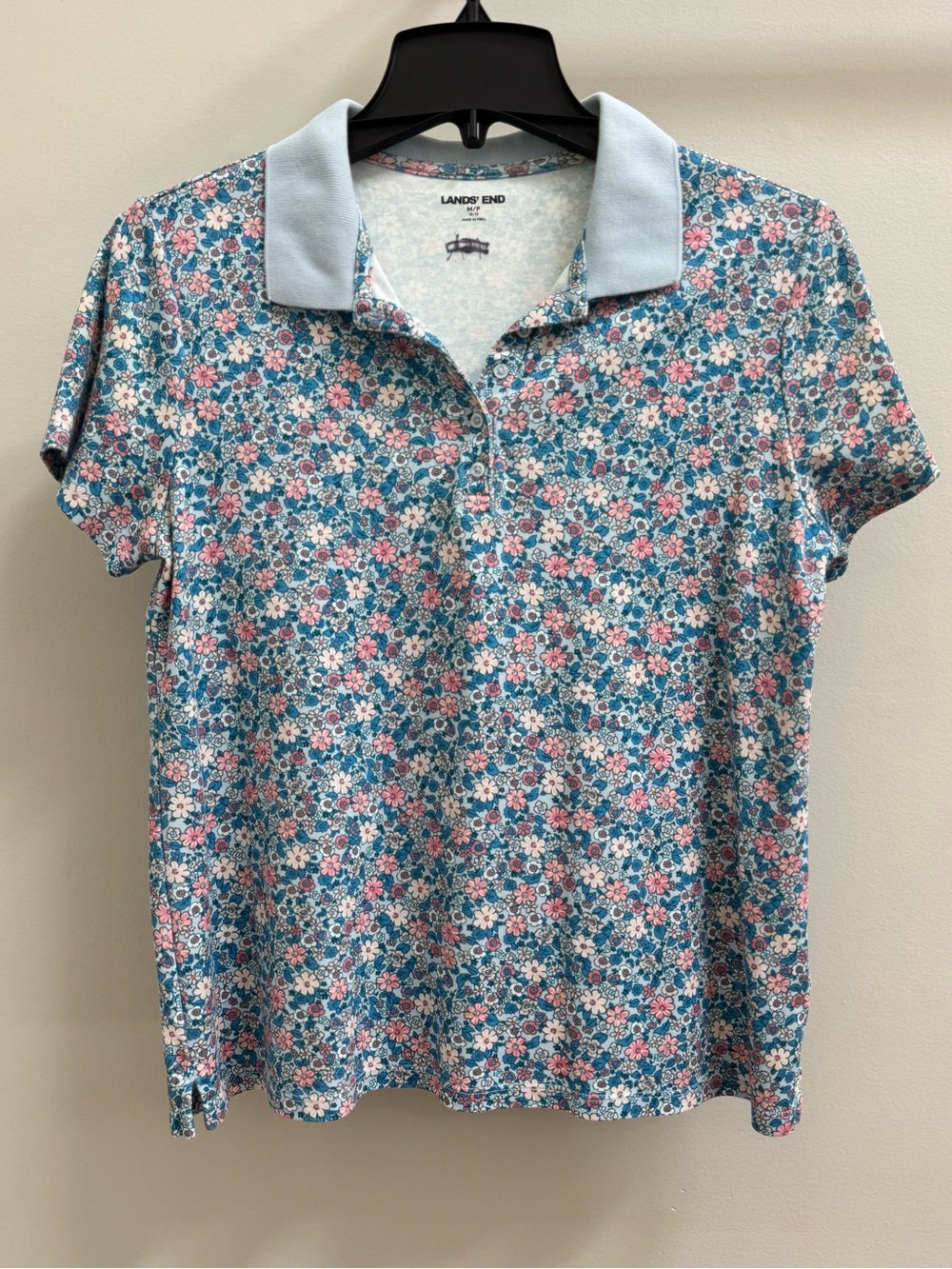 Lands' End Floral Short Sleeve Polo Shirt Size Petite M